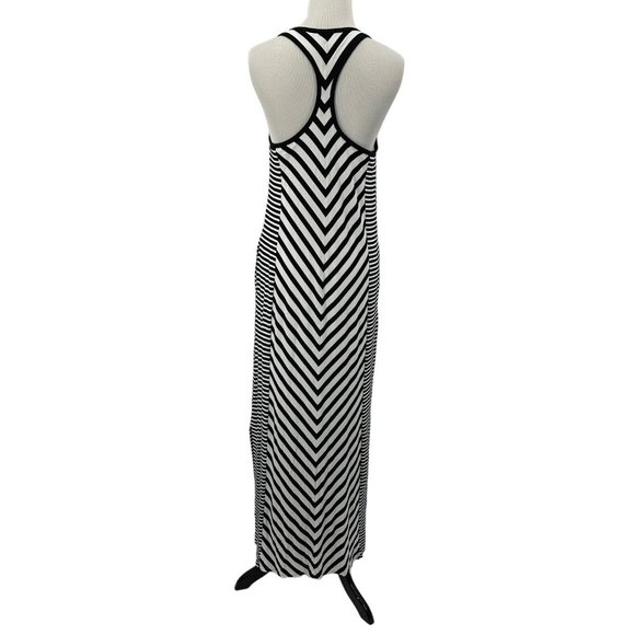 SOMA Weekend Black White Stripe Sz S Soft Jersey Maxi Dress Shelf Bra Racerback - Picture 2 of 14